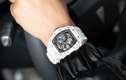 TSAR BOMBA Carbon Fiber Automatic Mechanical Watch for Men Waterproof Skeleton Mens Watches Top Brand Luxury Wristwatches
