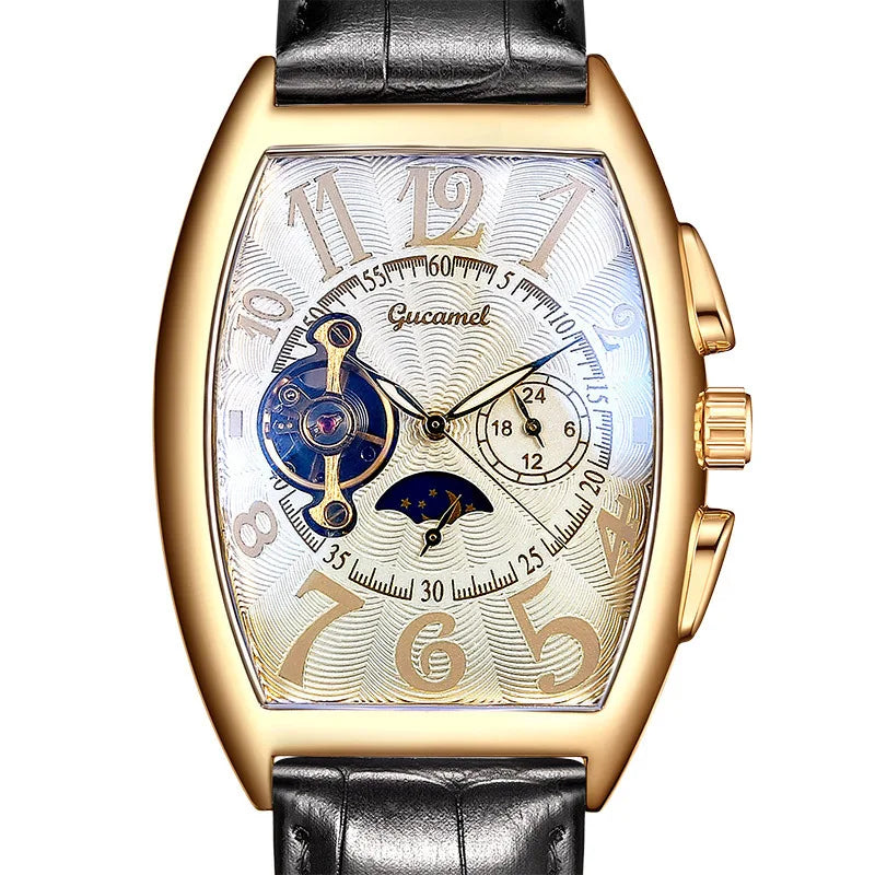 Luxury Hollow Automatic Mechanical Watch Men Tourbillon Clock Fashion Soft Leather Strap Business Watches Male Relogio Masculino