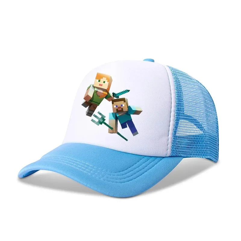 Minecraftes Pixels Kawaii Baseball Cap Boy Cartoon Anime Print Peaked Caps Hip Hop Parent-child Outdoor Mesh Hats Summer Sun Hat