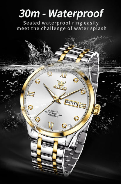 OLEVS 9946 Brand Original Man Watch Dual Calendar Diamond Scale Luxury Automatic Mechanical Watch for Men Business Wristwatches