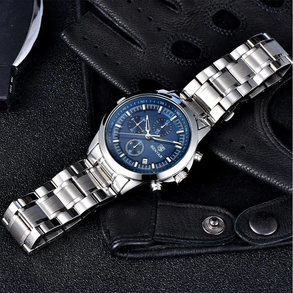 BENYAR 2024 New 40MM Men's Quartz Watch 50M Waterproof Automatic Diving Watch Luxury Fashion Men's Stainless Steel Watch