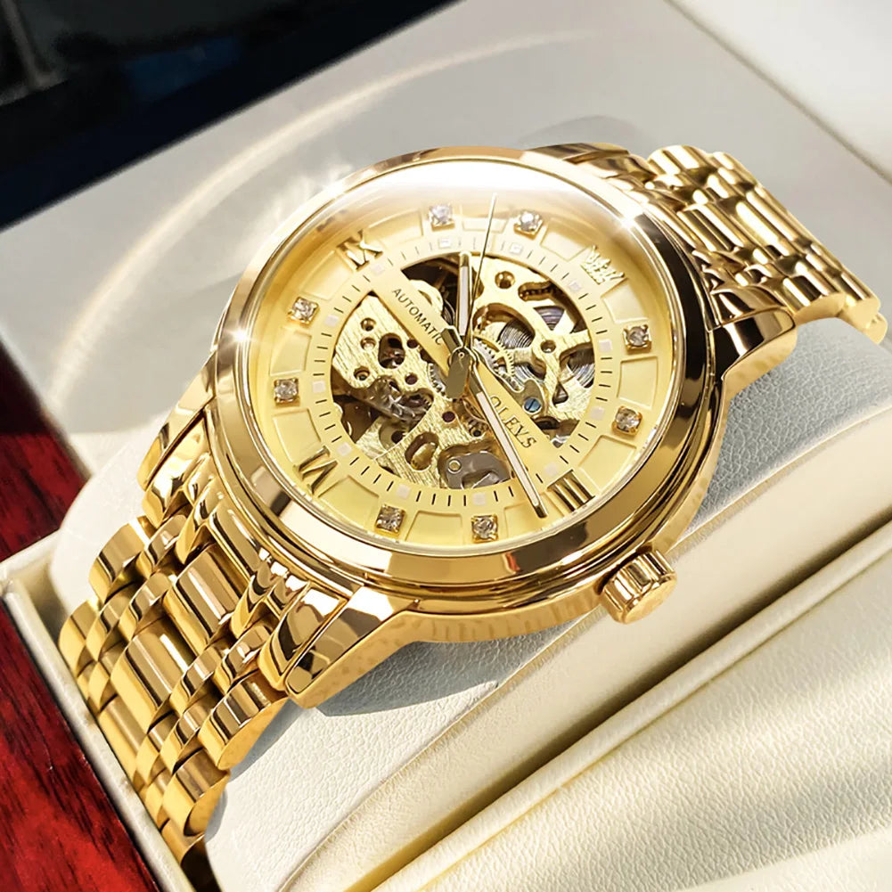 OLEVS 9901 Mens WatchLuxury Hollowing Mechanical Wristwatch Waterproof Luminous Stainless Steel Fashion Automatic Watch For Man