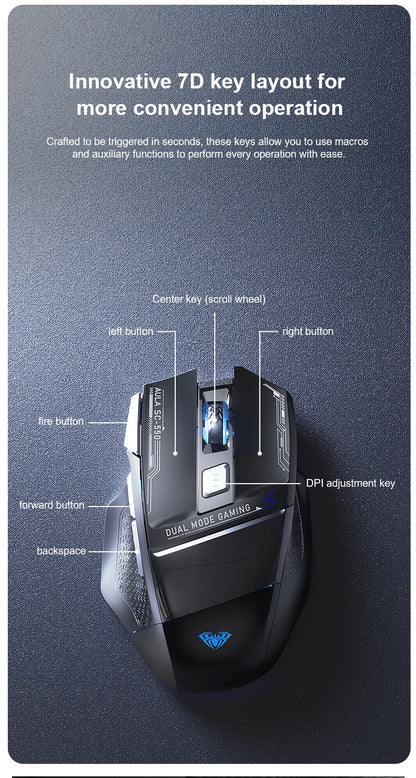 Mysz gamingowa AULA SC550 2.4G, bezprzewodowa mysz z makrami, podświetleniem RGB i ergonomiczną konstrukcją, mysz e-sportowa, akcesoria do PC