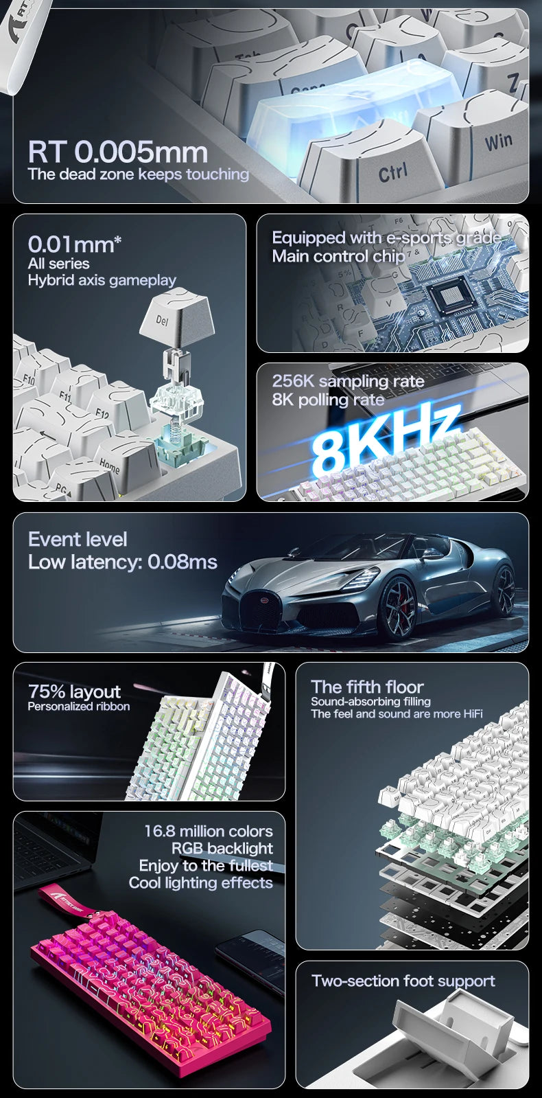 Attack Shark R82HE Wired RGB Magnetic Switch Keyboard, 256K Scan Sampling Rate, 0.005RT Accuracy 8K Return Rate