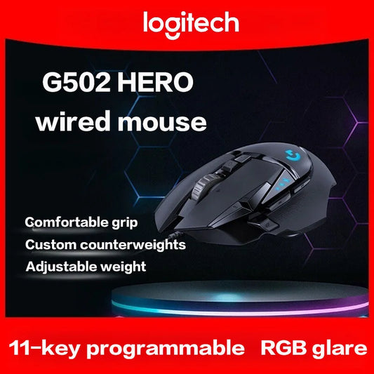 Logitech G502 HERO Ratón gaming con cable para e-sports, ratón mecánico con luz RGB, peso ajustable y macros programables para ganar en Battle Royale