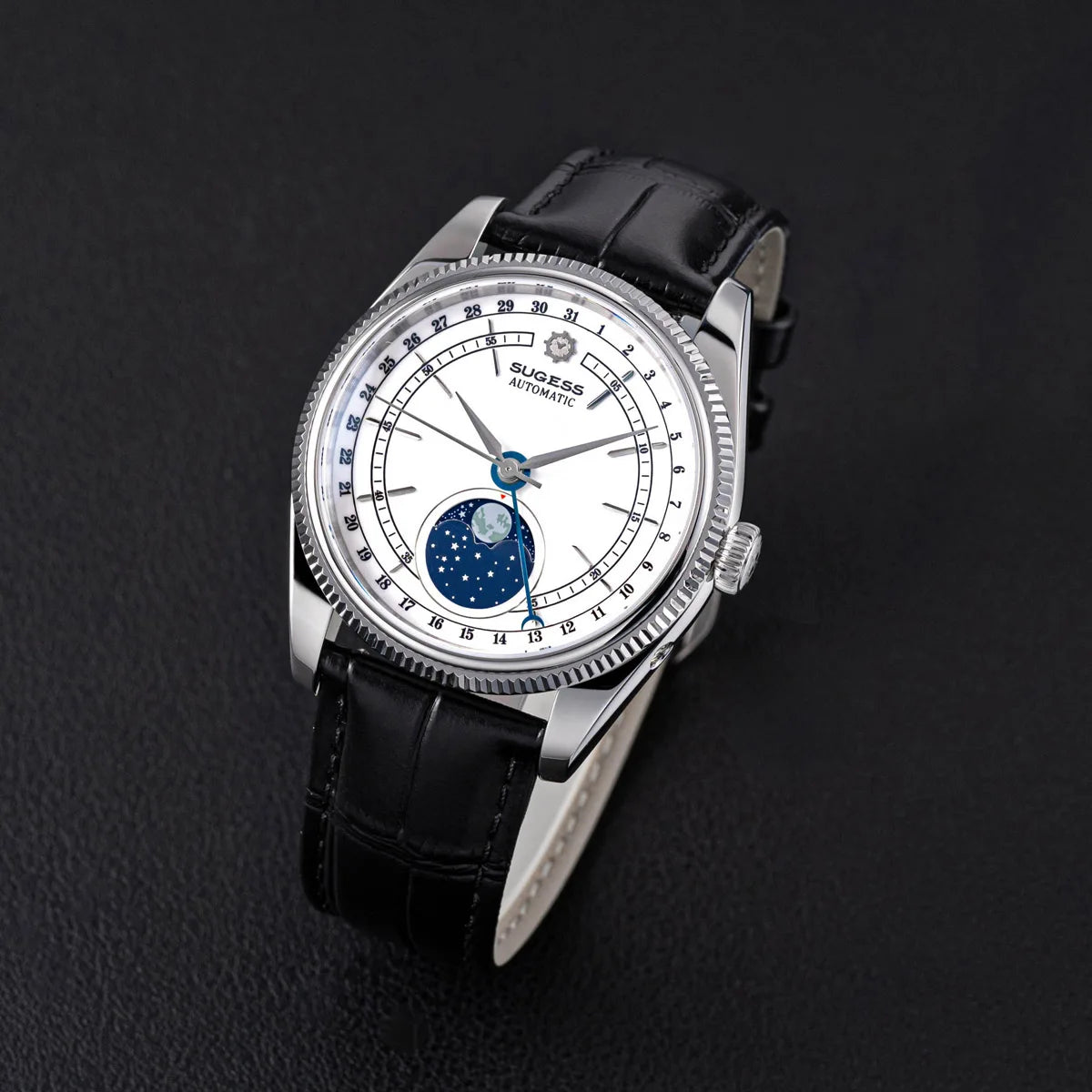 Sugess 40mm Watch of Men Moonphase Automatic ST2108 Movement Sapphire Crystal Mechanical Wristwatches Waterproof Date 2024 New