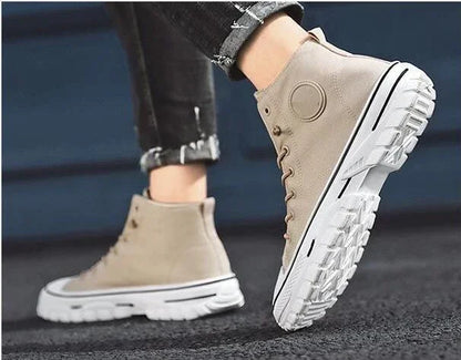 Men's Canvas Shoes High Top Casual Breathable Sports Shoes Gray Skateboarding Vulcanized Shoes Comfortable Sneakers 2025 New