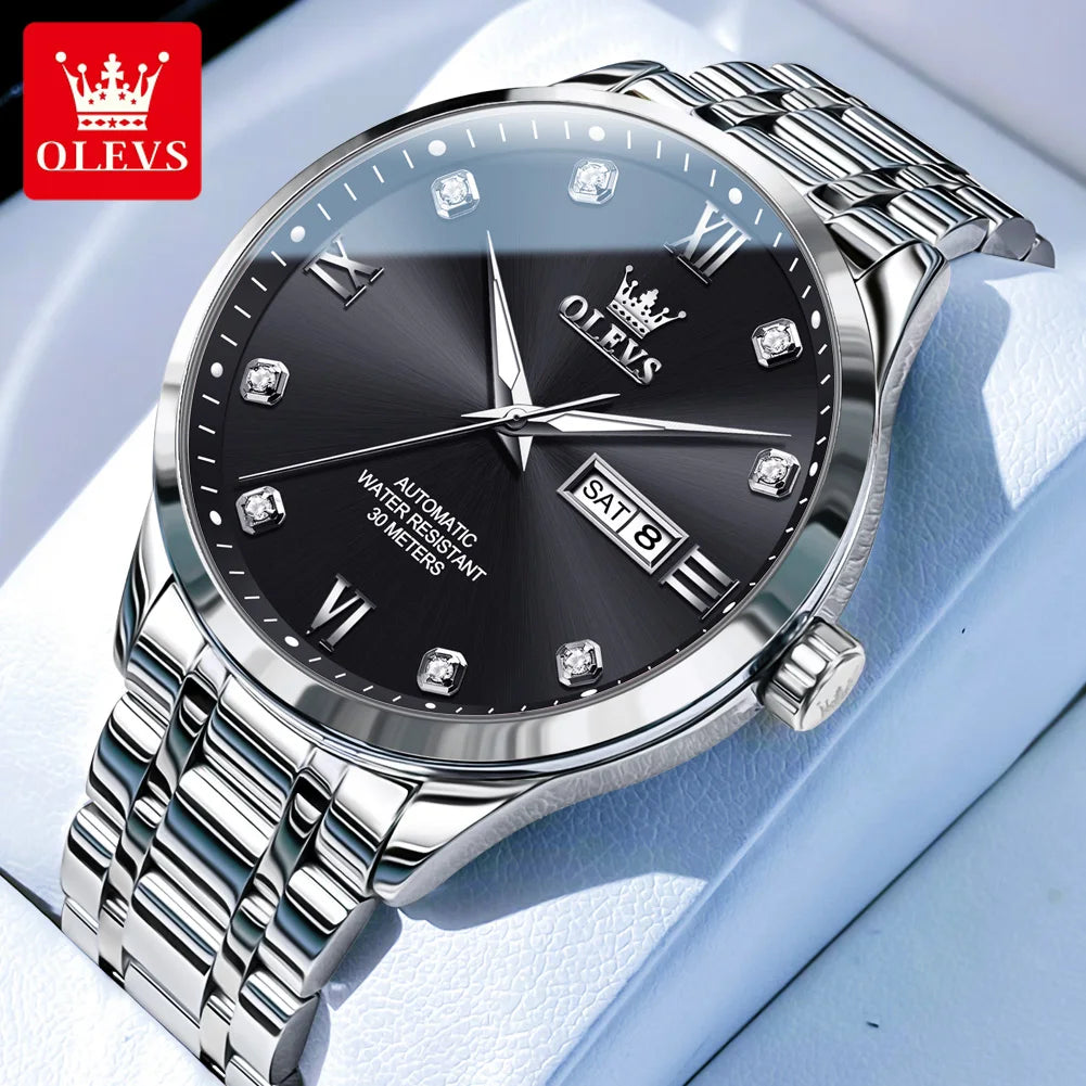 OLEVS 9946 Brand Original Man Watch Dual Calendar Diamond Scale Luxury Automatic Mechanical Watch for Men Business Wristwatches