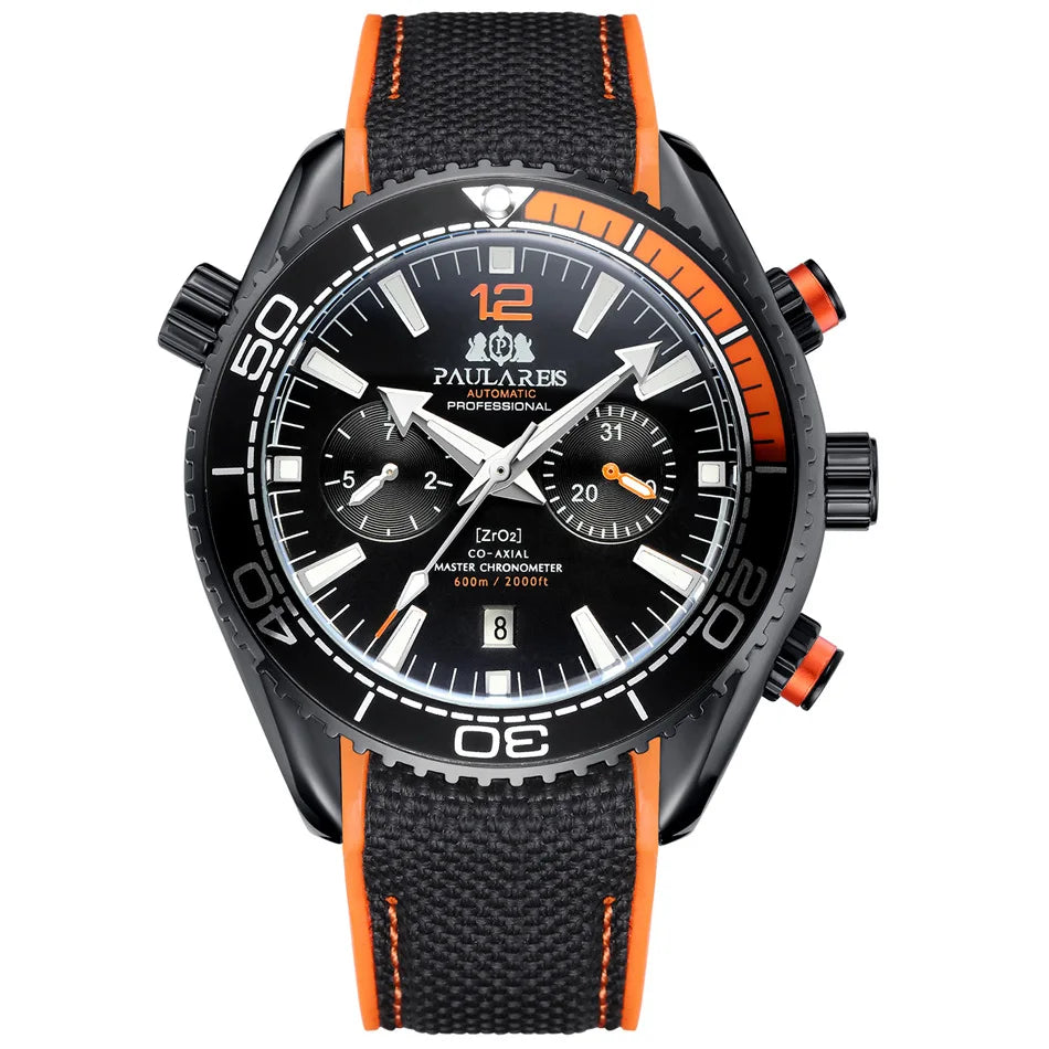 PAULAREIS P Relógio mecânico automático de luxo para homem com corda automática, bracelete em borracha, impermeável, luminoso, com data, relógio de moda masculino
