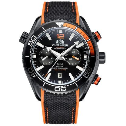 PAULAREIS P Relógio mecânico automático de luxo para homem com corda automática, bracelete em borracha, impermeável, luminoso, com data, relógio de moda masculino