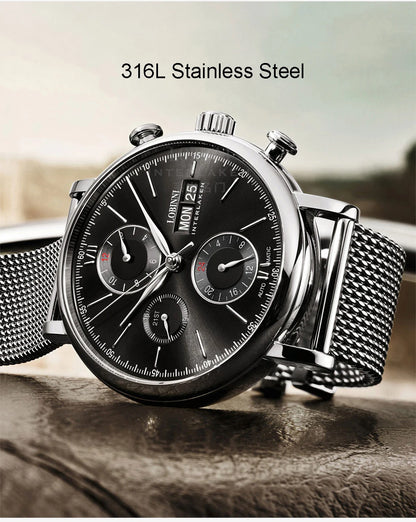 Luxury Brand Switzerland LOBINNI Perpetual Calendar Seagull Automatic Mechanical Men's Watches Sapphire Multi-function L13019-11