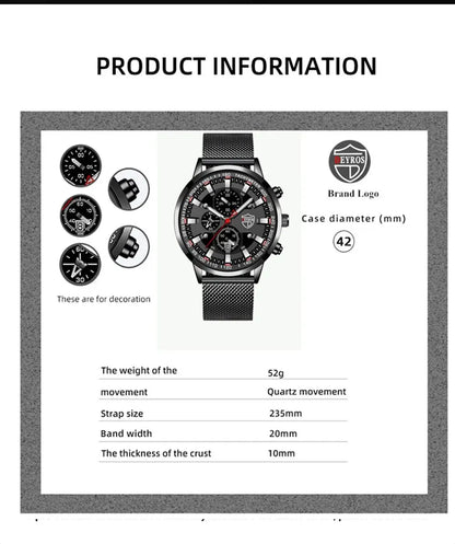 DEYROS Luxury Mens Business Quartz Wristwatch Calendar Fashion Men Casual Sports Watch for Men Gift