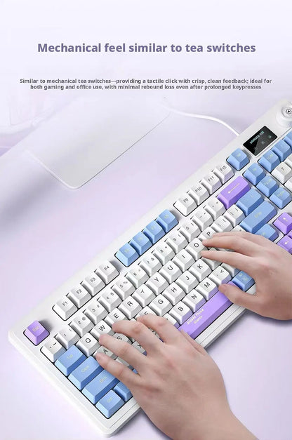 SANGEE Wired 98 Keys Keyboard Mouse Combo with LCD Screen Mechanical Feel RGB Backlit Silent Gaming Office Kit for PC Laptop