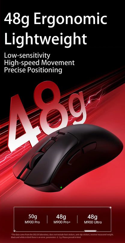 Delux M900PRO ultralet version trådløs gamingmus ergonomisk 1K/8K polling rate 50g PAW3395 til højre stor hånd PC-gamer