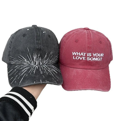 Kpop "What Is Your Love Song" Same Knitted Embroidery Caps,Tour Concert Cap Outdoor Retro Washed Baseball Caps for Women Men