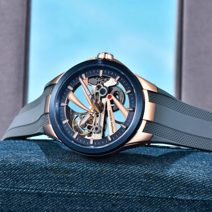 Herrenuhr von PAGANI DESIGN – Mechanisches Luxusuhrwerk mit Automatikaufzug, „Skelett“-Ausführung (mit offenem Herz), ausgestattet mit einem Tourbillon, Saphirglas mit Antireflexbeschichtung, wasserdicht und leuchtend.
