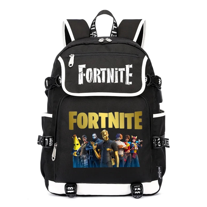 Zaino Fortnites di grande capacità, borsa casual a tracolla con porta USB, unisex, stile anime, cartella per studenti, nuovo regalo di cancelleria elegante