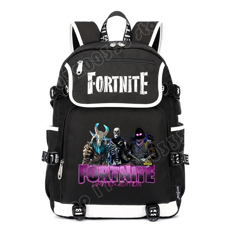 Zaino Fortnites di grande capacità, borsa casual a tracolla con porta USB, unisex, stile anime, cartella per studenti, nuovo regalo di cancelleria elegante