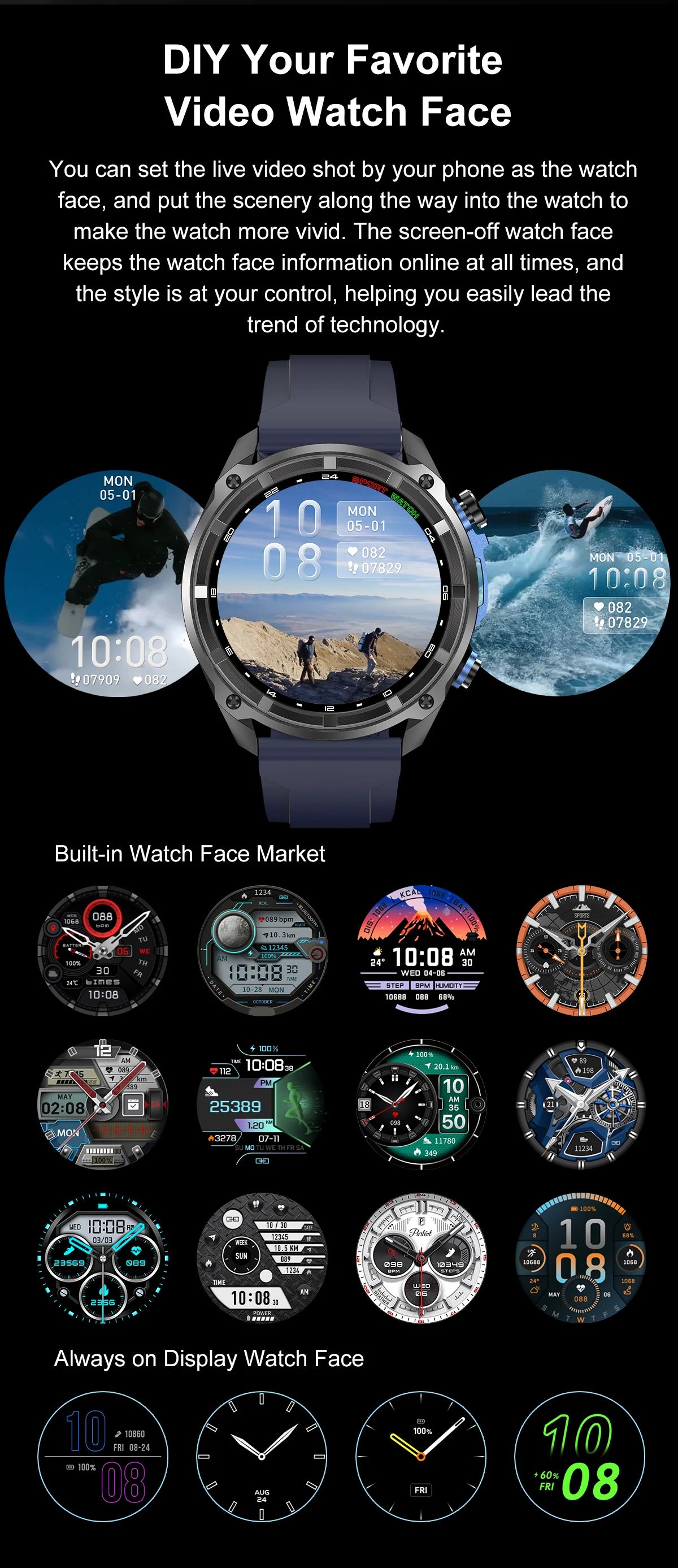 New Outdoor Precise GPS Map GNSS Smart Watch Men 10TM Waterproof 1000mAh Battery 170+Sport Mode Bluetooth Call AMOlED Smartwatch
