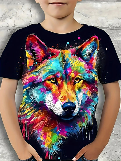 Children's Clothing Boys Tshirt Short Sleeve Cool 3D Wolf Print Kids Summer Clothes Stylish Streetwear Round Neck Girl Clothes﻿