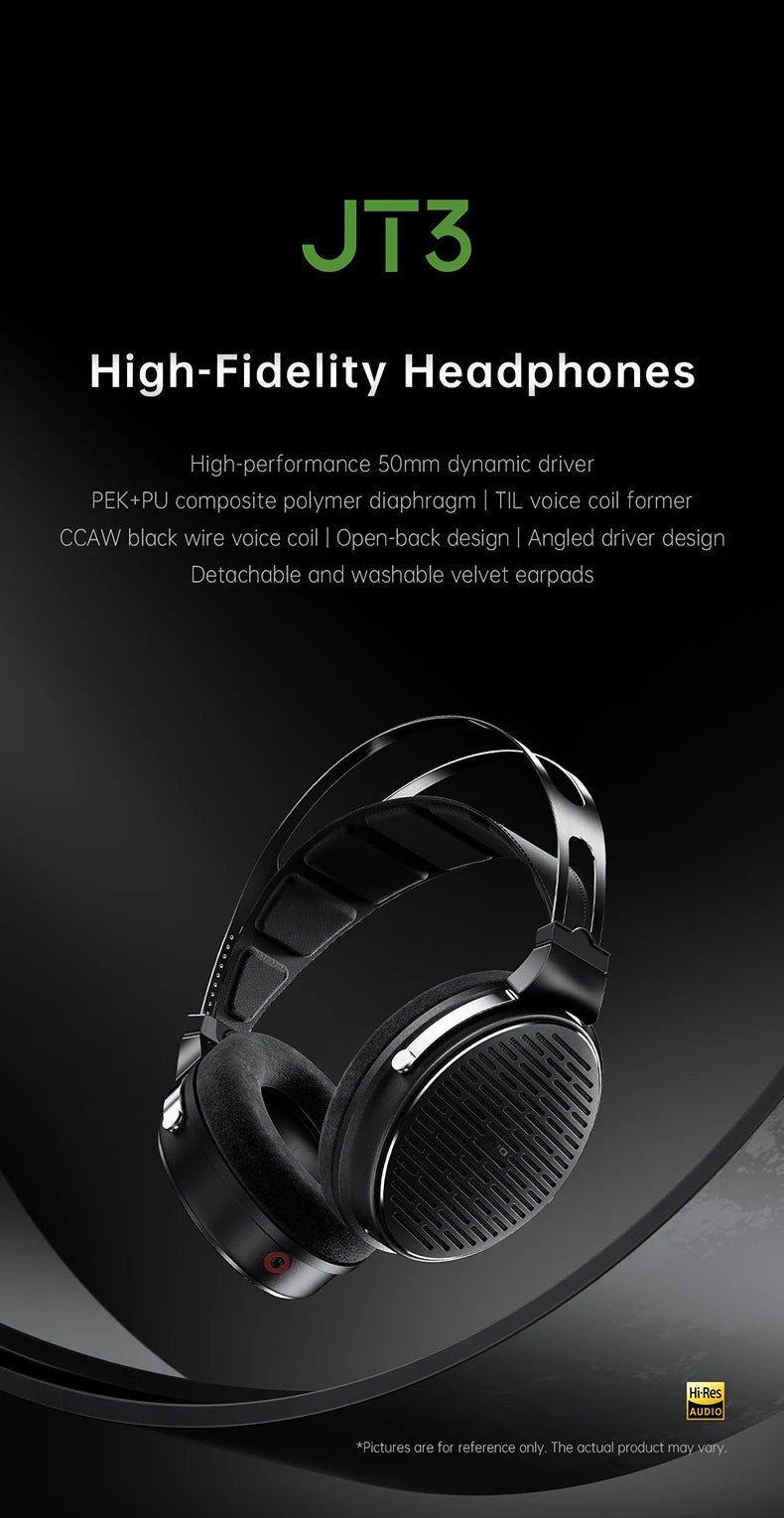 Auriculares circumaurales abiertos con cable FiiO JT3, driver dinámico de 50mm HiFi y cable desmontable