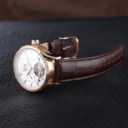 BERNY Automatic Watch for Men Auto Self-wind Mechanical Watches Date Skeleton 5ATM Luxury Male Wristwatches