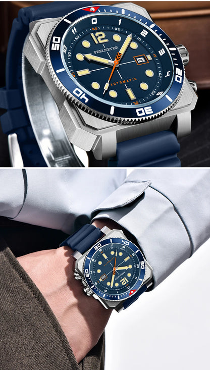Reloj de buceo automático para hombre FeelNever 8215 con movimiento automático, superluminoso, acero 316, cristal de zafiro, reloj mecánico deportivo masculino