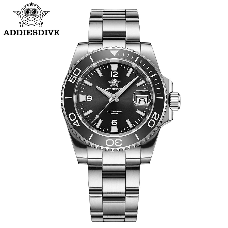 ADDIESDIVE New Diving Gift Watch Men 8215 Automatic Sapphire AR Coated Glass Ceramic Bezel Waterproof 200m Luminous Stainless St