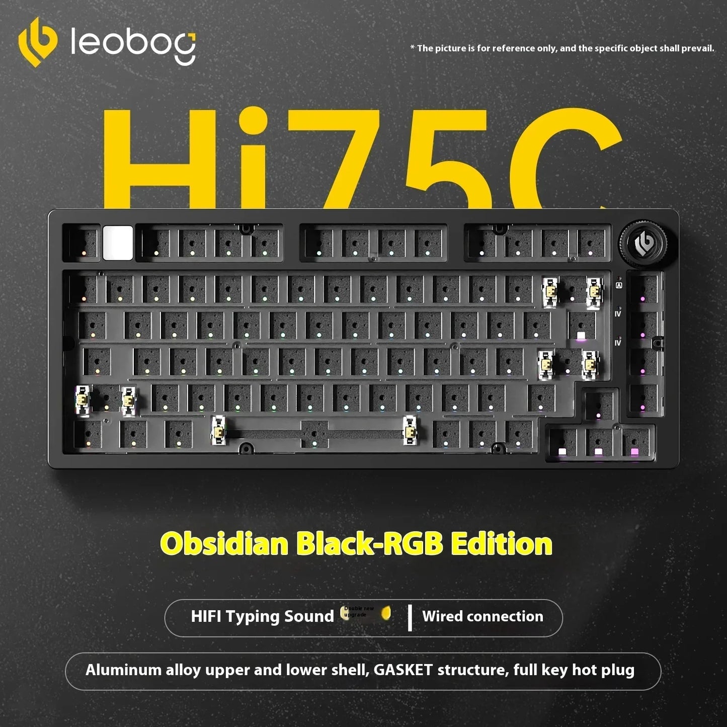Kit de Teclado Mecânico LEOBOG Hi75C 3 Modos/Com Fio Hot-Swap com Botão Rotativo RGB, Liga de Alumínio, Montagem Gasket, Kit de Teclado Hi75C Personalizado para PC, Presente