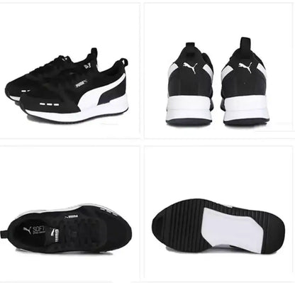 Authentiques baskets de course PUMA unisexe 2026 Summer R78 Vintage en maille, basses, noires et blanches, décontractées 373117-01