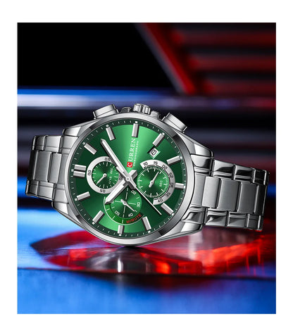 CURREN Men's Stainless Steel Chronograph Watches with Luminous Hands,Triple Sub-Dials Auto Date Fashion Design Quartz Wristwatch