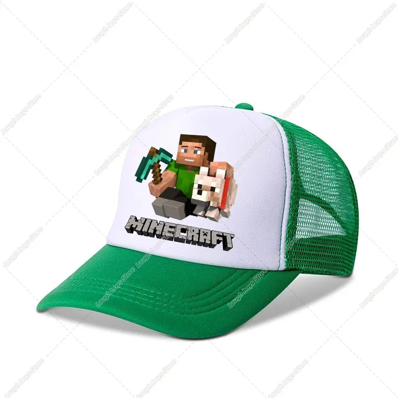 Minecraftes Pixels Kawaii Baseball Cap Boy Cartoon Anime Print Peaked Caps Hip Hop Parent-child Outdoor Mesh Hats Summer Sun Hat