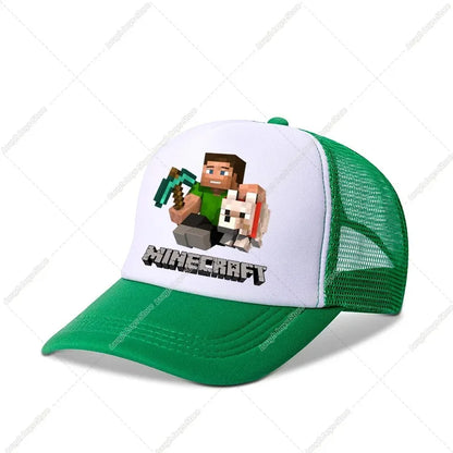 Minecraftes Pixels Kawaii Baseball Cap Boy Cartoon Anime Print Peaked Caps Hip Hop Parent-child Outdoor Mesh Hats Summer Sun Hat