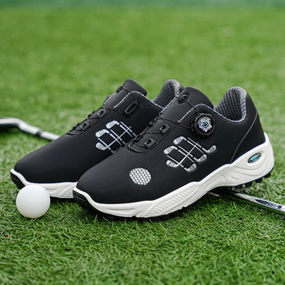 Professional Golf Shoes with Rotary Lock Buckle, Breathable, Shock-Absorbing, Non-Slip, Comfortable Support for Golf Course Swing Movements, Men's Casual Sports Shoes