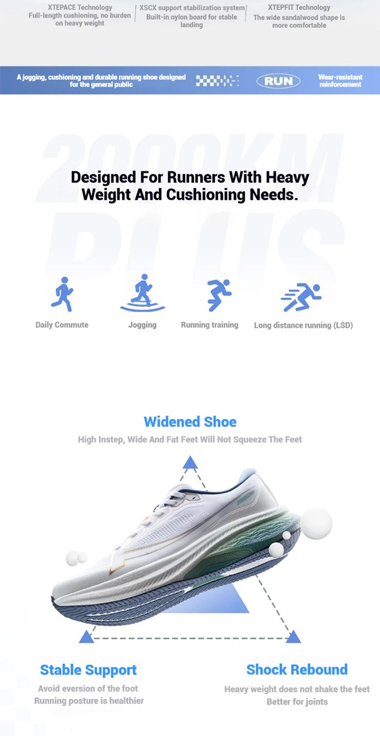 Sapatilhas de Corrida Xtep 2000km Plus 2025 Nova Primavera, Leves, Antiderrapantes e Resistentes ao Desgaste, para Treino e Jogging Masculino 875319110001