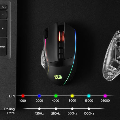 Mouse da gaming wireless Redragon M991 26000 DPI, 3 modalità, 9 pulsanti macro, retroilluminazione RGB, nero