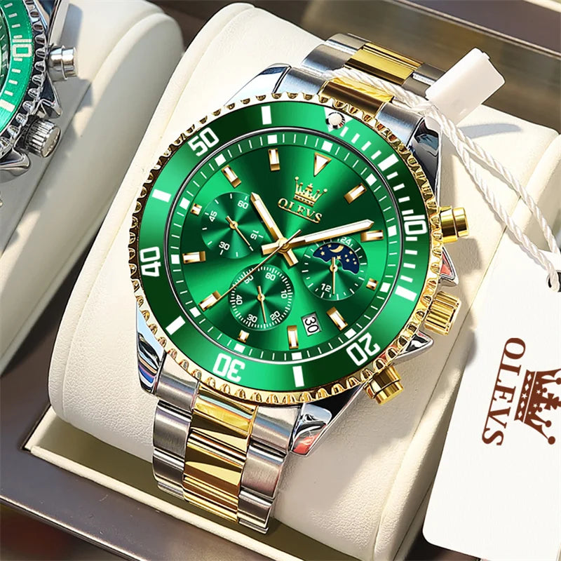 Relógio OLEVS para homem, marca de luxo, relógio militar de quartzo dourado, estanque, data luminosa, caixa em aço inoxidável.