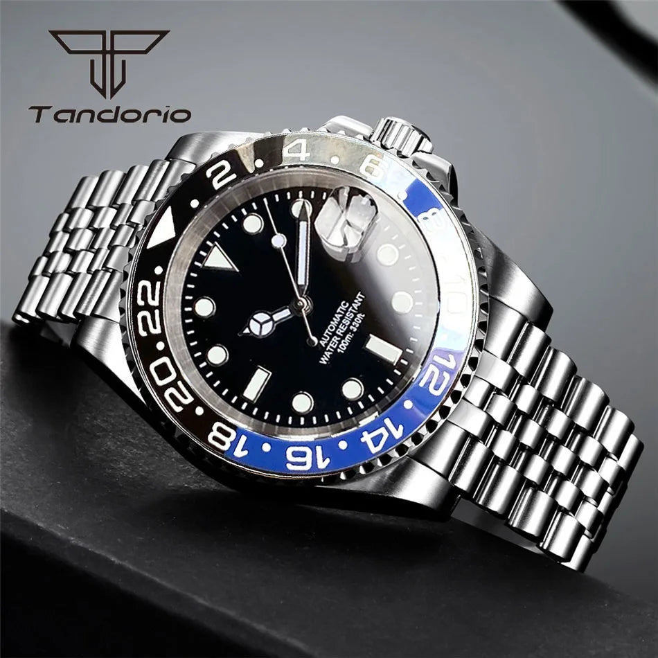 Tandorio 40mm Men's Automatic Watch Date Mechanical Miyota8215/PT5000 Movt Sapphire Business Waterproof Wristwatch Screw Crown