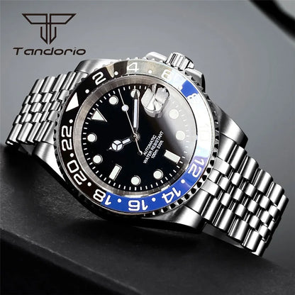 Tandorio 40mm Men's Automatic Watch Date Mechanical Miyota8215/PT5000 Movt Sapphire Business Waterproof Wristwatch Screw Crown