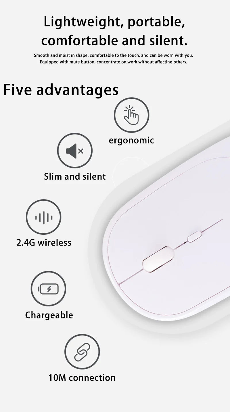Lenovo draadloze muis USB-oplaadbaar ergonomisch met instelbare DPI voor kantoor, stil, 2.4G Bluetooth optische elektrische muis voor gaming en kantoor