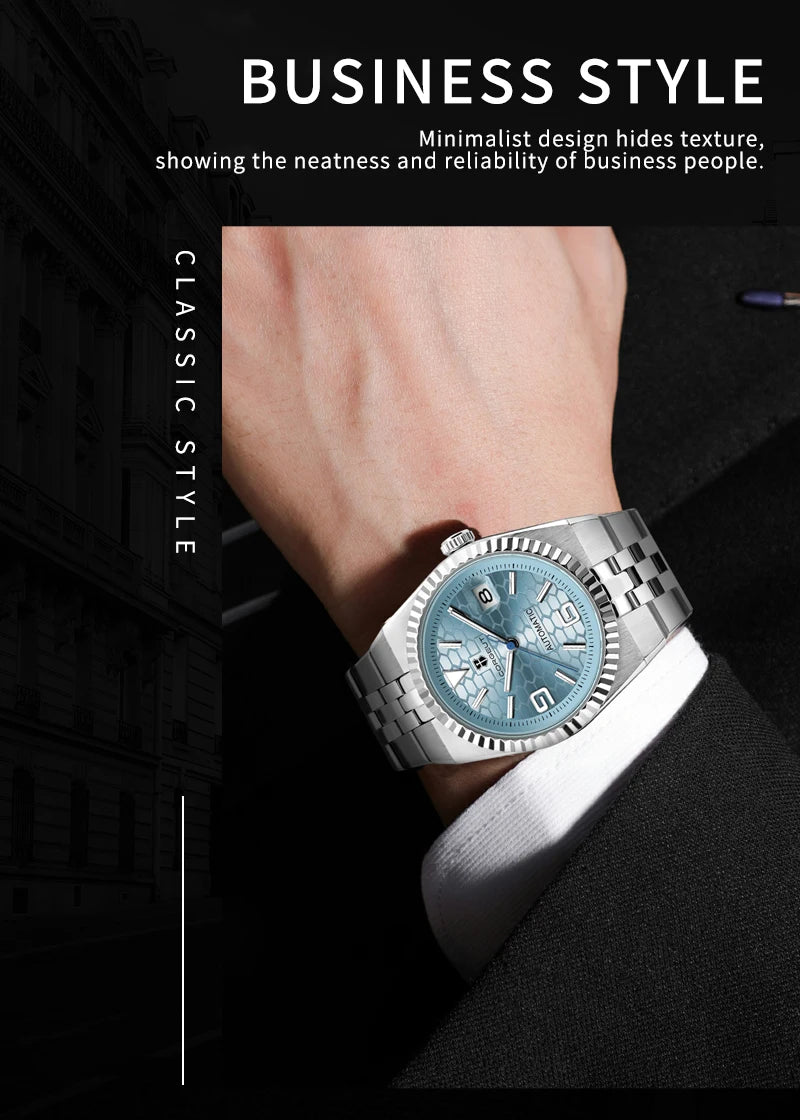 Corgeut 40mm Luxury NH35 Movt Man Sport Clock Automatic Relogio Masculino Mechanical Wristwatch Sapphire Ice Blue Men's Watch