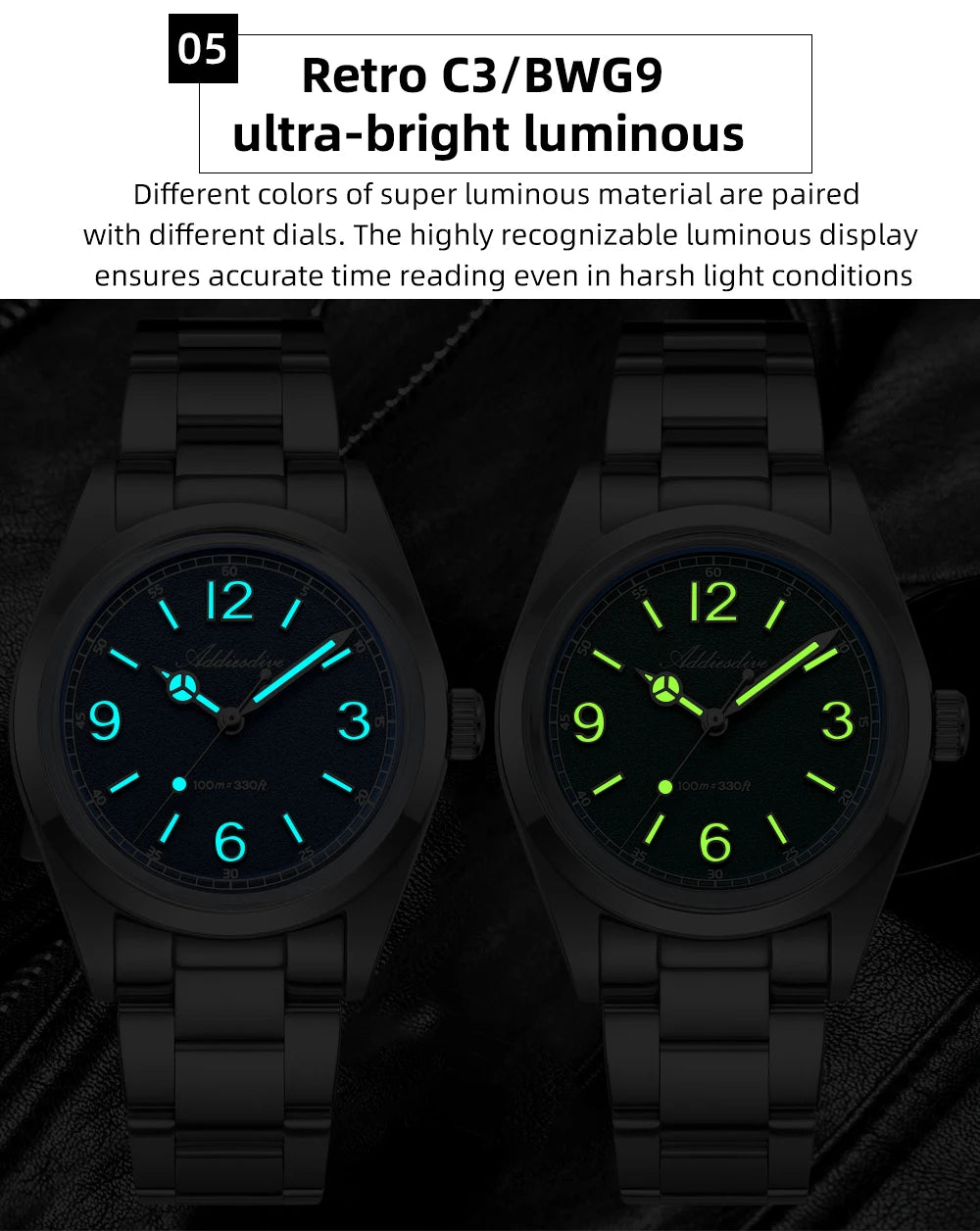 ADDIESDIVE 36mm Hot Sale Men's Watch AD2518 Bubble Mirror Glass 316L Stainless Steel Reloj Hombre 100m Waterproof Quartz Watches
