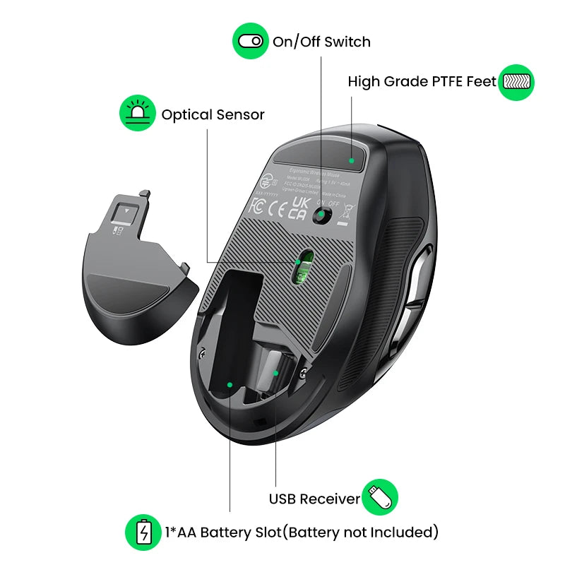 UGREEN Wireless Mouse Ergonomic Mouse 2.4GHz 4000 DPI Silent 6 Buttons For MacBook Tablet Laptop PC Mute Mice Quiet 2.4G Mouse
