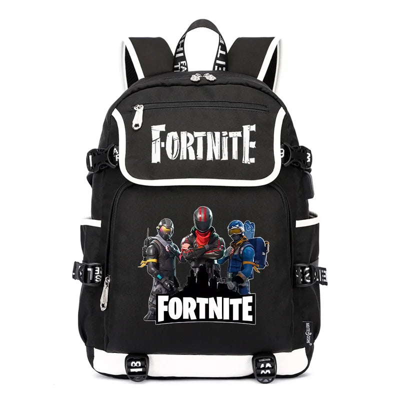 Zaino Fortnites di grande capacità, borsa casual a tracolla con porta USB, unisex, stile anime, cartella per studenti, nuovo regalo di cancelleria elegante