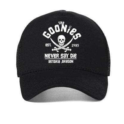 The Goonies Est 1985 Never Say Die miesten baseball-lippis, kesäinen verkkokankainen snapback-lippalakki, muodikas hengittävä vapaa-ajan aurinkohattu ulkokäyttöön