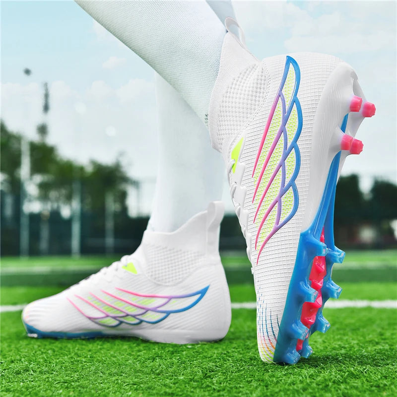 Botas de futebol Superfly FG para exterior, sapatilhas de futebol pretas com pitons, calçado desportivo profissional macio, respirável e confortável, tamanhos grandes