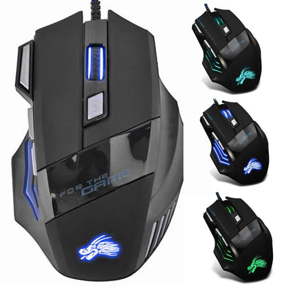 Kabelgebundene Gaming-Maus mit 7-Farben-Hintergrundbeleuchtung, 5500 DPI einstellbar, schwarz, optische kabelgebundene Computer-Gaming-Maus für PC-Gamer und Desktop-Computer