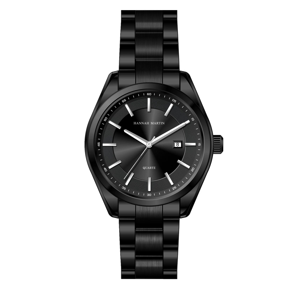 Kvarčna ura HANNAH MARTIN, 40 mm, za moške, črna zapestnica iz nerjavečega jekla, vodotesna do 3 barov, športno-eleganten stil