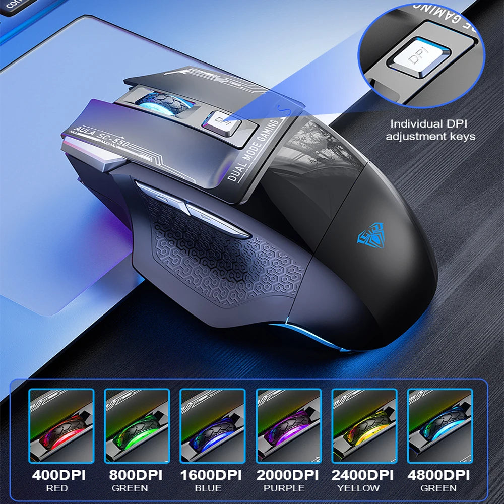 Mysz gamingowa AULA SC550 2.4G, bezprzewodowa mysz z makrami, podświetleniem RGB i ergonomiczną konstrukcją, mysz e-sportowa, akcesoria do PC