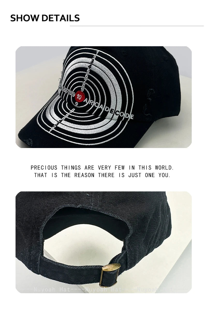 Unisex Broken Style Bull's-eye Cross Embroidery Baseball Hats Sunshade Personal Versatile Peaked Caps Street Fashion Hip Hop